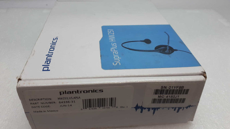 Plantronics SupraPlus HW251 Black Wired Noise Cancellation Single-Ear Headset &
