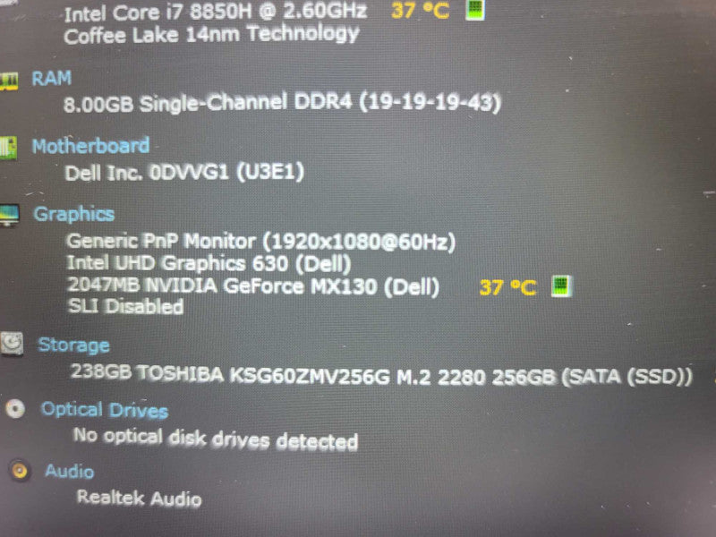 Dell Latitude 5591 i7-8850H, 8GB DDR4, 2GB GeForce MX130, 256GB m.2 Î²