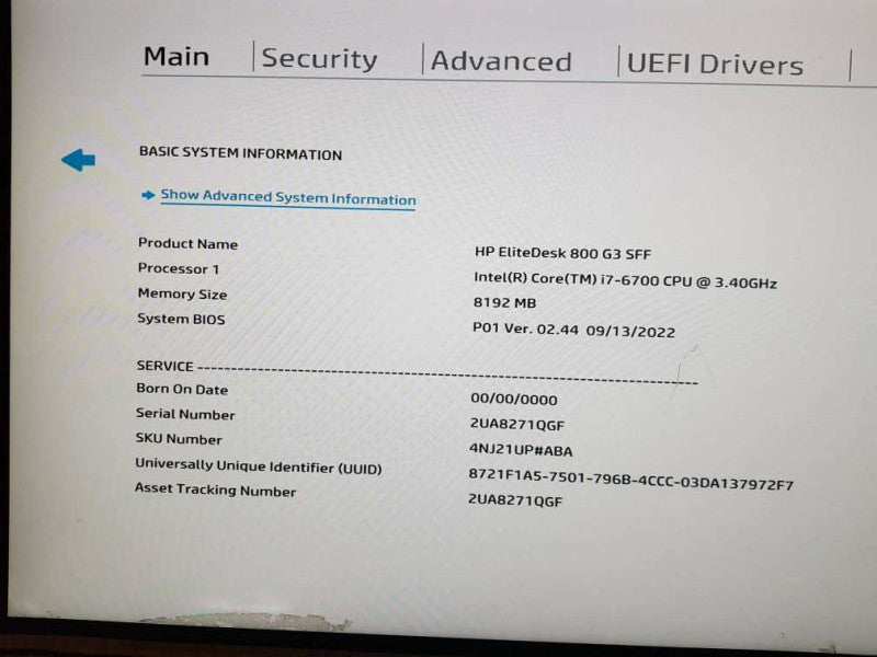 HP EliteDesk 800 G3 SFF Core i7-6700 CPU @ 3.40GHz 8GB DDR4 Ram