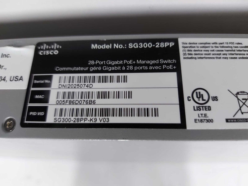 Cisco SG300-28PP SG300 28 port GIG POE+ SWITCH - fact reset #