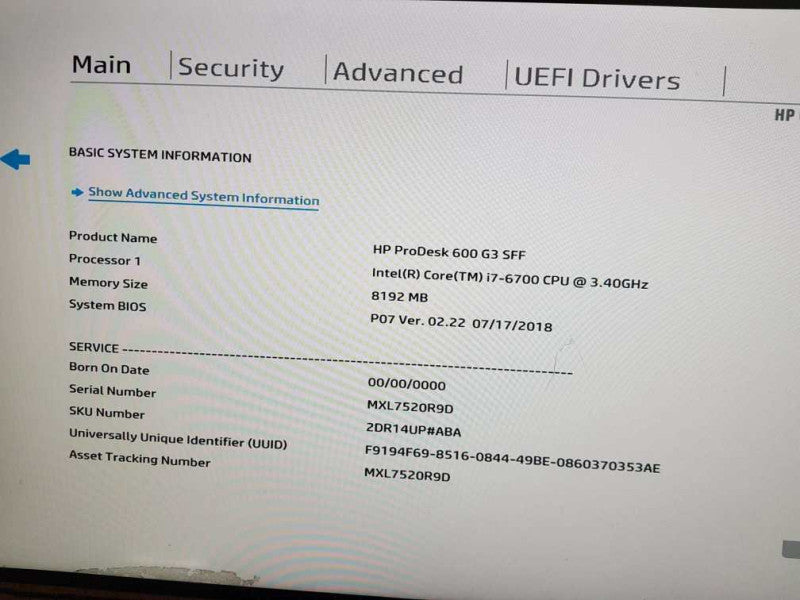 HP ProDesk 600 G3 SFF Intel i7-6700 CPU  @ 3.4GHz 8GB DDR4