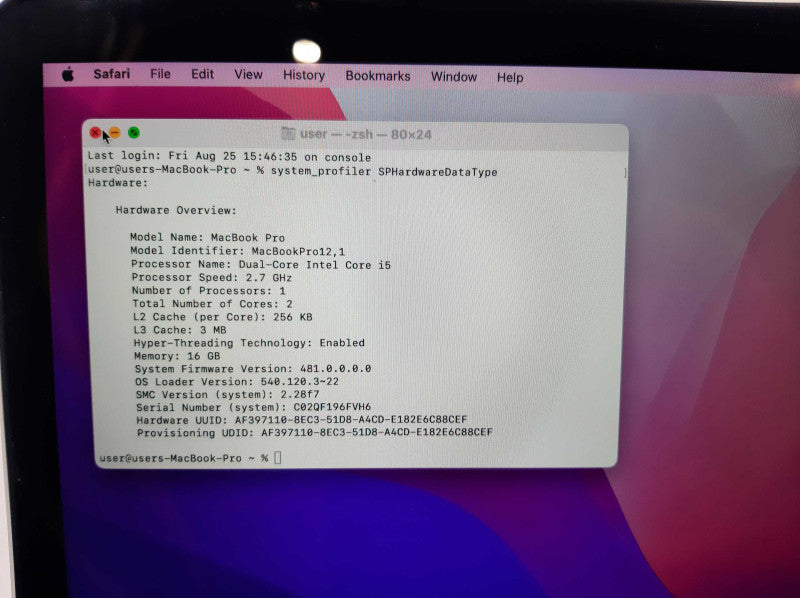 Apple Macbook Pro Retina 2015 13\\" Core i5-5257U @ 2.7GHz 16GB DDR3 250GB SSD