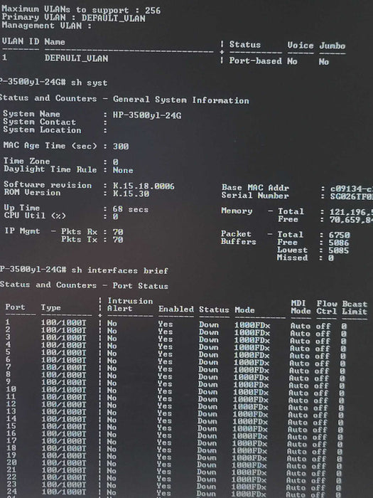 HP ProCurve Switch 3500yl-24G 24- port Gigabit J8692A - Factory Reset _
