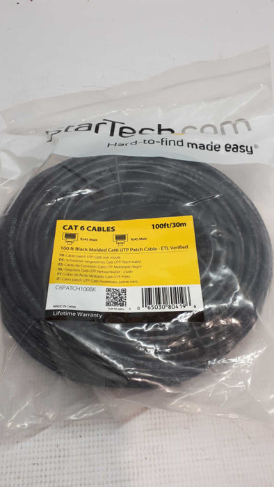 100\\' StarTech Black Cat6 UTP Patch Cable - ETL Verified RJ45 c6patch100bk New &