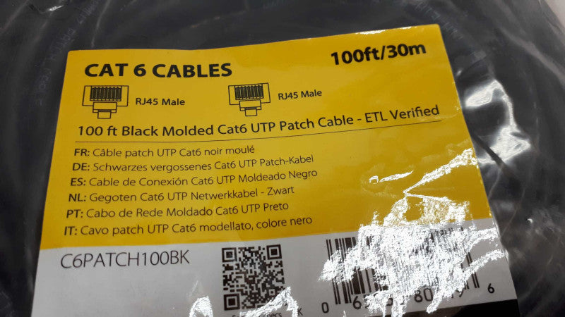 100\\' StarTech Black Cat6 UTP Patch Cable - ETL Verified RJ45 c6patch100bk New &