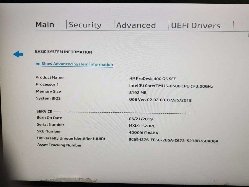 HP ProDesk 400 G5 SFF Intel Core i5-8500 CPU @ 3.00GHz 8GB DDR4 RAM Q