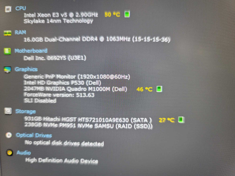 Dell Precision 7510 Xeon E3 v5, 16GB DDR4, 2GB Quadro M1000, 256NVMe + 1TB HD Î²