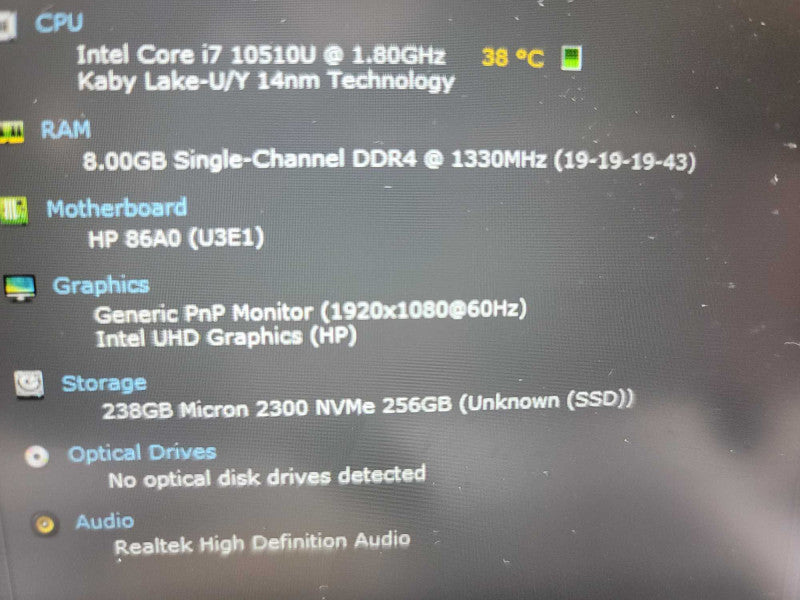 HP ProBook 450 G7 i7-10510U@ 1.80GHz, 8GB DDR4, 256GB NVMe Î²