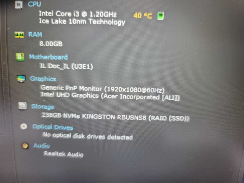 Acer Aspire 5 A515-55 i3-1005G1 @ 1.20GHz, 8GB DDR4, 256GB M.2 Î²