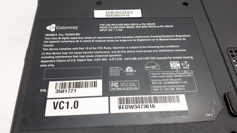 VINTAGE Gateway M305CRV LAPTOP INTEL CELERON &