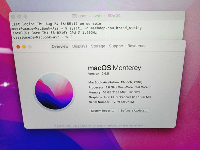 Apple Macbook Air 2018 13\\" Core i5-8210Y @ 1.6GHz 16GB DDR3 250GB SSD (