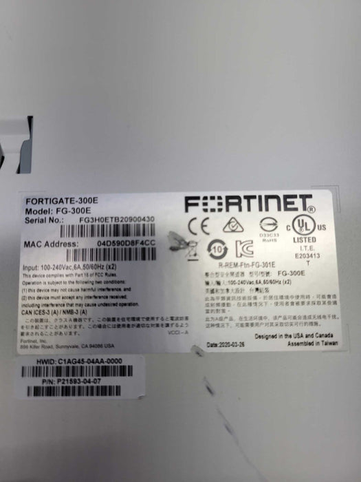 Fortinet Fortigate FG-300E FG300E Security Switch Firewall