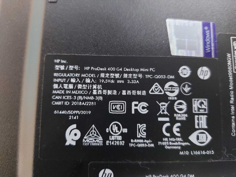 HP ProDesk 400 G4 FM I5-8500T @ 2.10ghz / 8gb ram / 256gb ssd Q#
