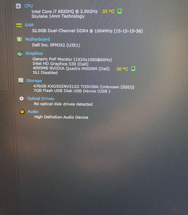DELL PRECISION 7710 i7-6820HQ QUADRO M4000M 4GB GPU 32GB RAM 512GB SSD READ!