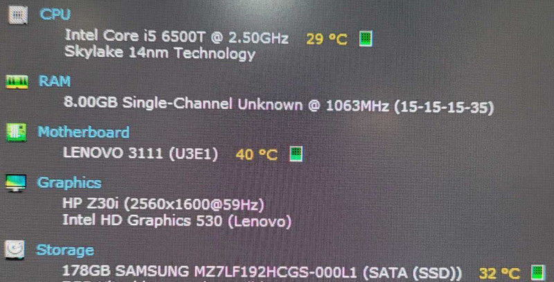 Lenovo ThinkCentre M710q Intel Core i5-6500T 8GB DDR4 180GB SSD =