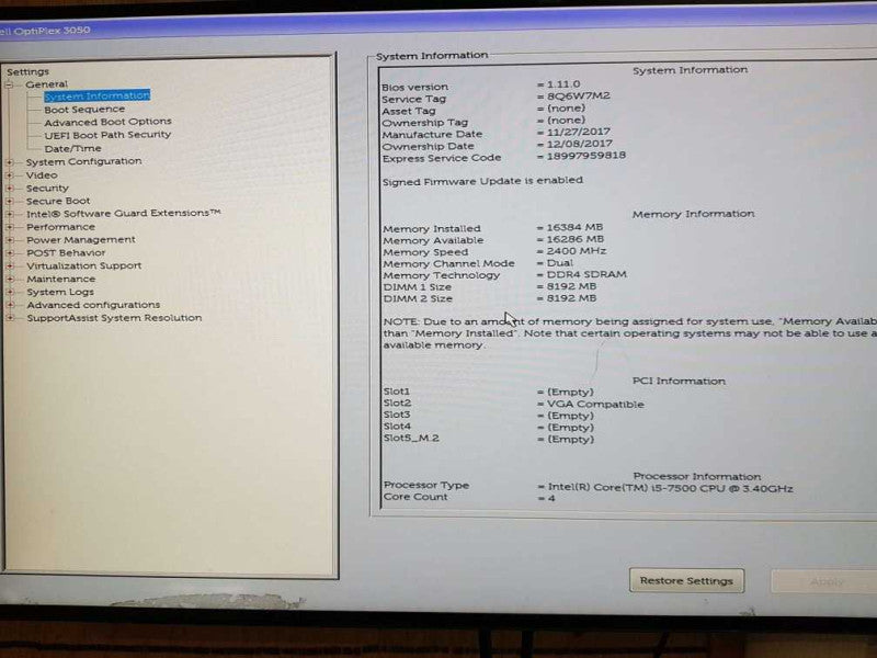 Dell Optiplex 3050 MT Intel i5-7500 CPU @ 3.40GHz 16GB DDR4 RAM