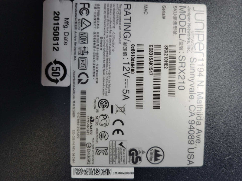 Juniper SRX210 Services Gateway SRX210HE2-POE 8-Port Gigabit Router * No Adap
