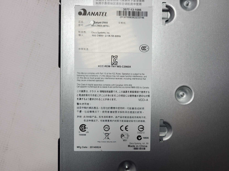 Cisco WS-C2960X-48TS-L 48-Port Gigabit Managed Switch $