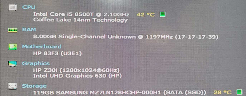 HP ProDesk 400 G4 Intel Core i5-8500T@2.1GHz 8GB DDR4 128GB SSD =
