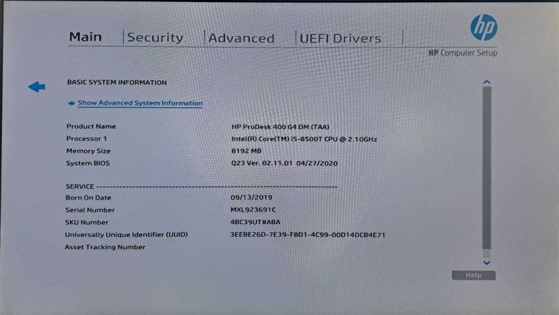 HP ProDesk 400 G4 USFF i5-8500T @ 2.10GHz 8GB DDR4 No HDD/OS )
