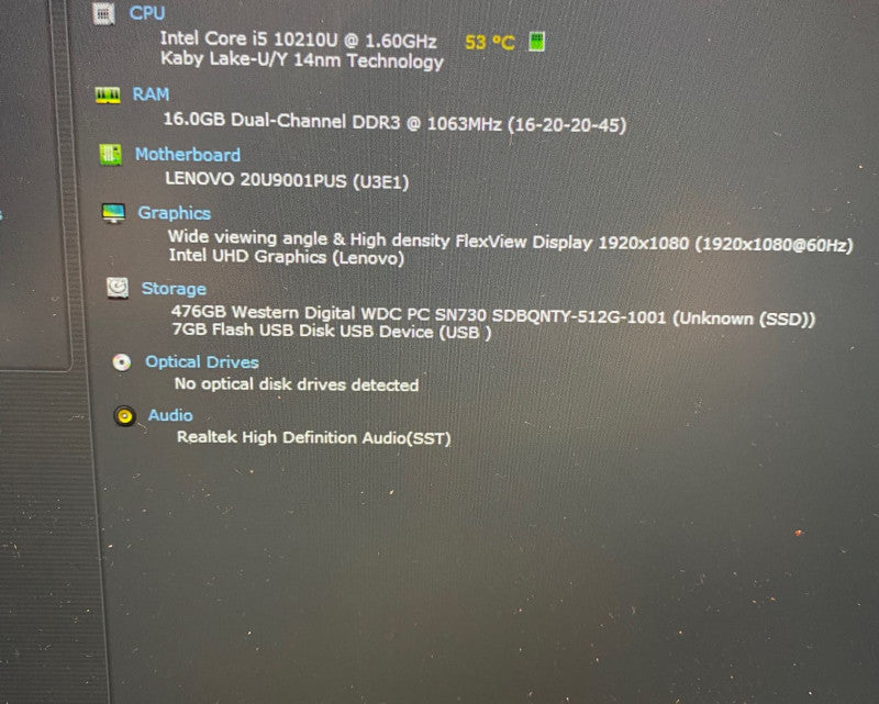 Lenovo ThinkPad X1 Carbon Gen8 Core i5-10210U 16GB RAM 512 No AC Adapter READ