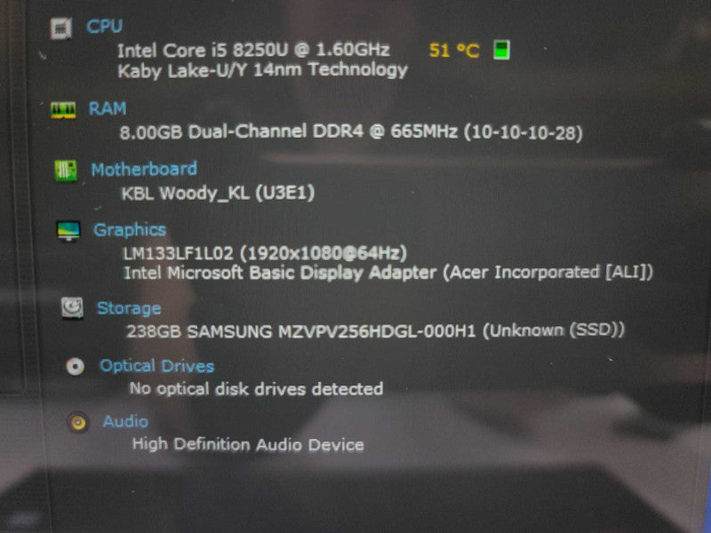 Acer Spin 5 i5-8250U@ 1.60GHz, 8GB DDR4, 256GB m.2  Î²