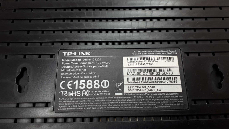 TP-Link Archer C1200 4-Port 802.11b/g/n Wireless Dual Band Gigabit Router &