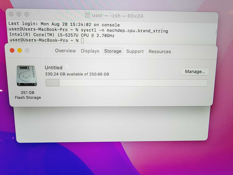 Apple Macbook Pro 2015 13\\" Core i5-5257U @ 2.7GHz 16GB DDR3 250GB SSD (