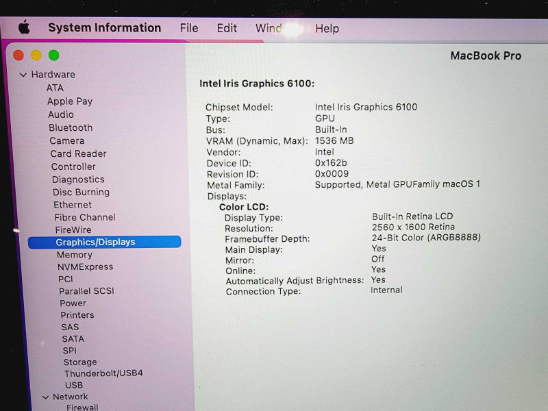 Apple Macbook Pro 2015 13\\" Core i5-5257U @ 2.7GHz 16GB DDR3 250GB SSD (