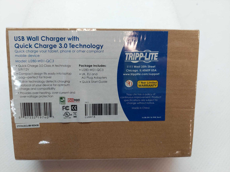 Tripp-Lite USB Wall Charger with Quick Charge 3.0Technology Mdl# U280-W01-QC3 Q