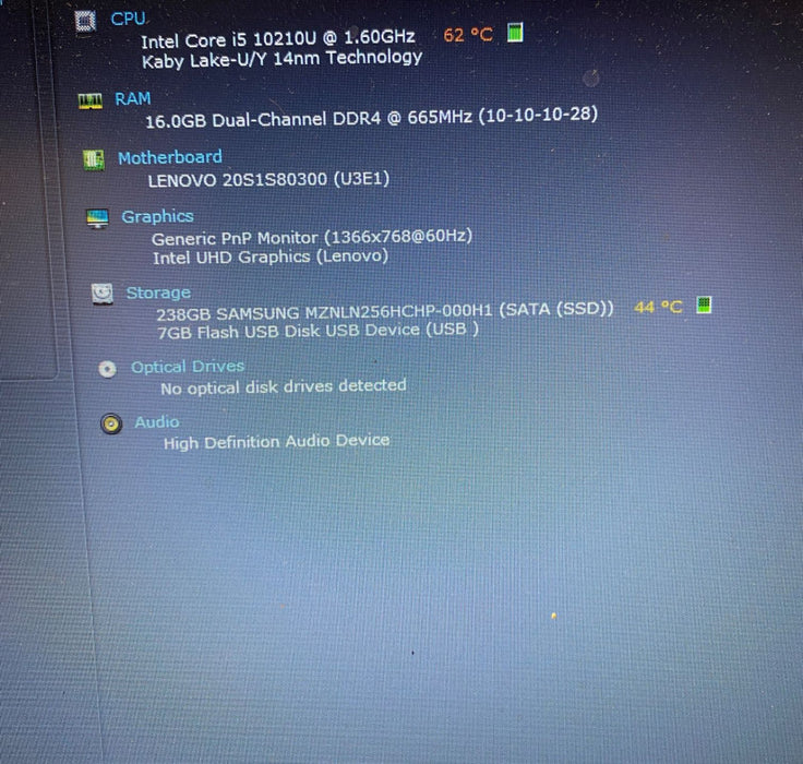 LENOVO THINKPAD T14 Laptop i5-10210U 16Gb RAM 256GB SSD No Power Adapter READ