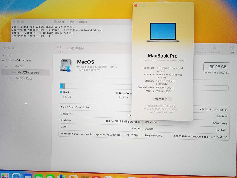 Apple Macbook Pro 2020 13\\" Core i5-1038NG7 @ 2.0GHz 16GB DDR4 500GB SSD (