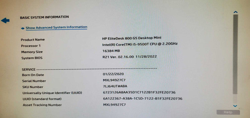 HP EliteDesk 800 G5 Desktop Mini i5-9500T 16GB DDR4 512GB SSD @
