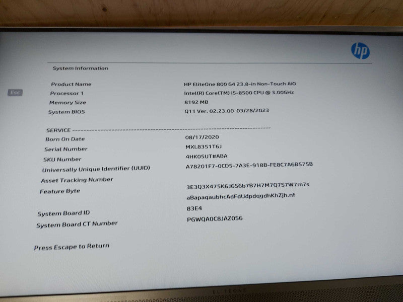HP EliteOne 800 G4 23.8\\" Non-Touch AiO i5-8500 @ 3.00ghz / 8gb ram / READ #
