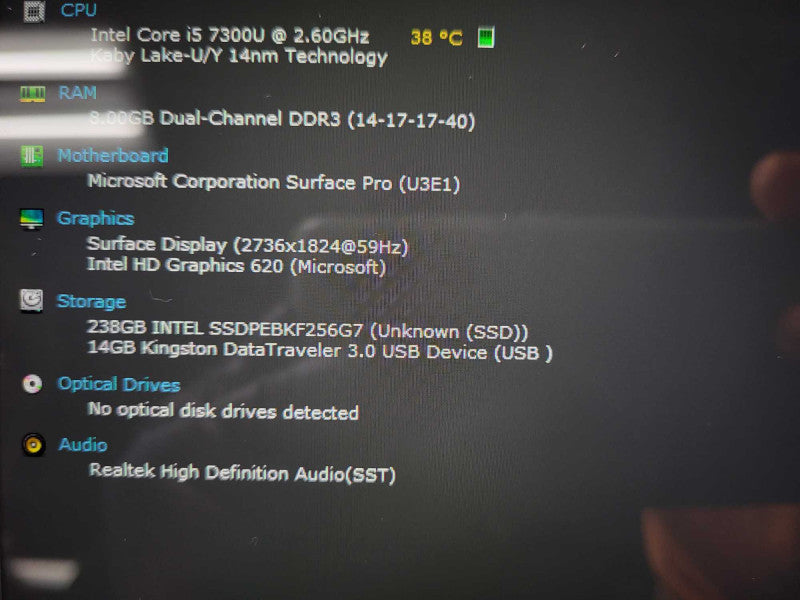 Surface Pro 5th Gen(1807) i5-7300U @ 2.6GHz 8GB RAM 256GB SSD READ $