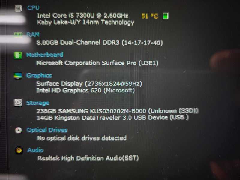 Surface Pro 5th Gen(1807) i5-7300U @ 2.6GHz 8GB RAM 256GB SSD READ $