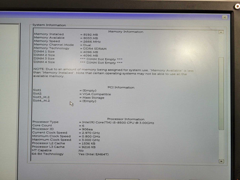 Dell Optiplex 5060 SFF Intel Core i5 - 8500 CPU @ 3.00GHz 8GB RAM !