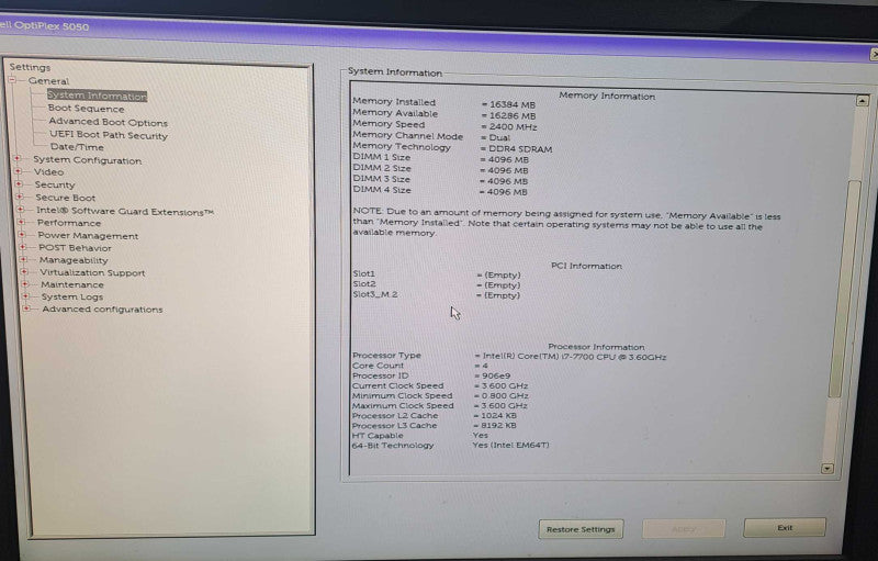 Dell OptiPlex 5050 SFF i7-7700 @ 3.60GHz 16GB DDR4 No HDD/OS