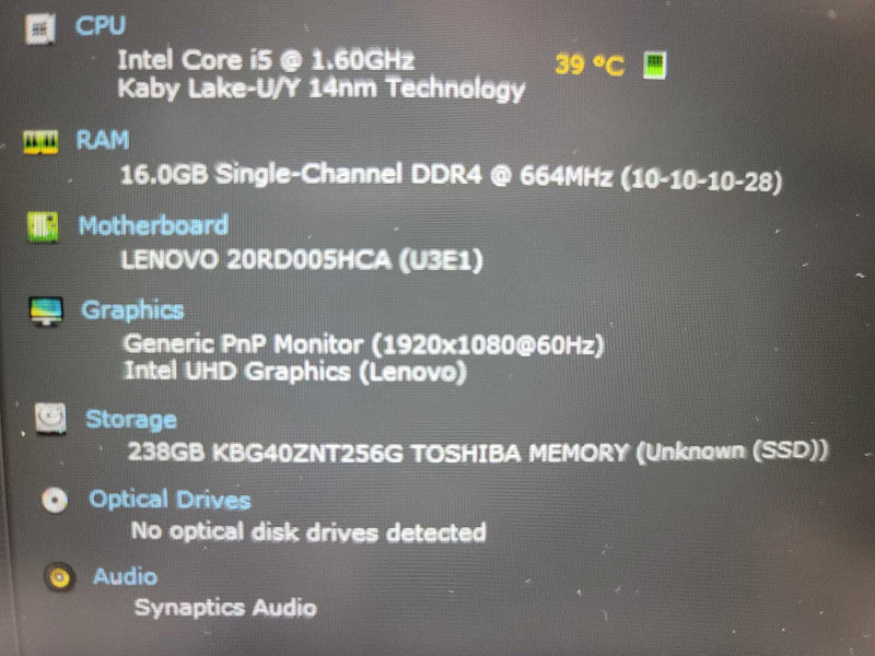 Lenovo ThinkPad E15 i5-10210U@ 1.60GHz, 16GB DDR4, 256GB m.2 French Keyboard Î²