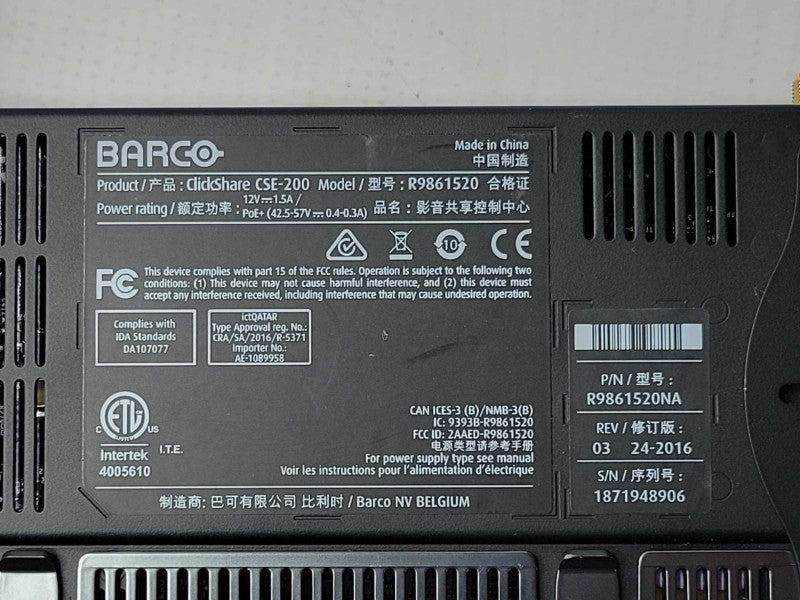 Barco R9861520 Clickshare CSE-200 Wireless Presentation Syste w/1x Button SEE _