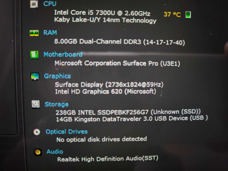 Surface Pro 5th Gen(1807) i5-7300U @ 2.6GHz 8GB RAM 256GB SSD READ $