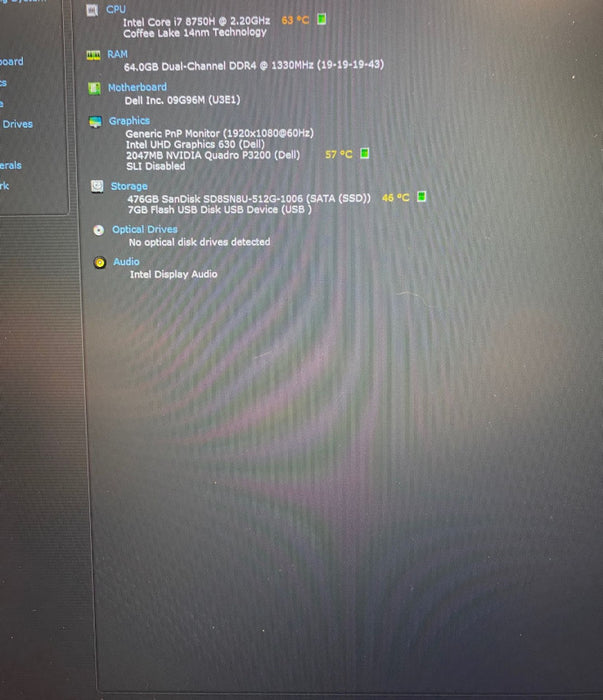 DELL PRECISION 7730 i7-8750H @2.2GHz QUADRO P3200 2GB GPU 64GB RAM 512GB SSD