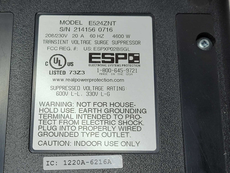 ESP Power Surge Protector E524ZNT Ricoh 208-240V 20 Amp _