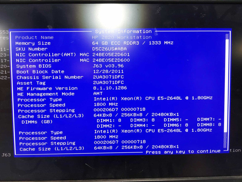 HP Z820 Workstation 2x Xeon E5-2648L @ 1.80ghz / 64gb ram / Quadro K2000  #