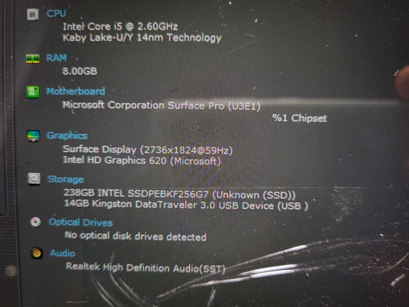 Surface Pro 5th Gen(1807) i5-7300U @ 2.6GHz 8GB RAM 256GB SSD READ $