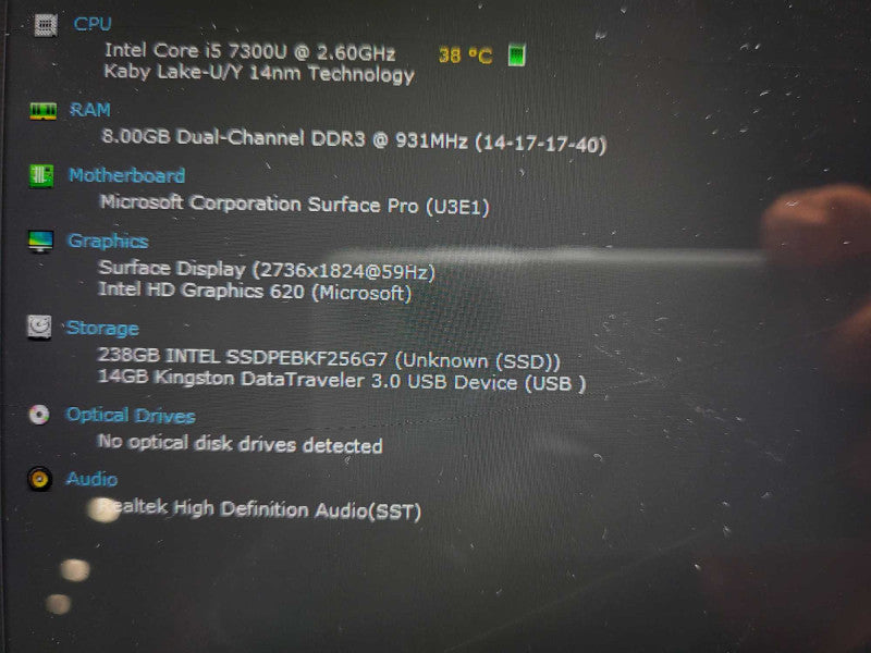 Surface Pro 5th Gen(1807) i5-7300U @ 2.6GHz 8GB RAM 256GB SSD READ $
