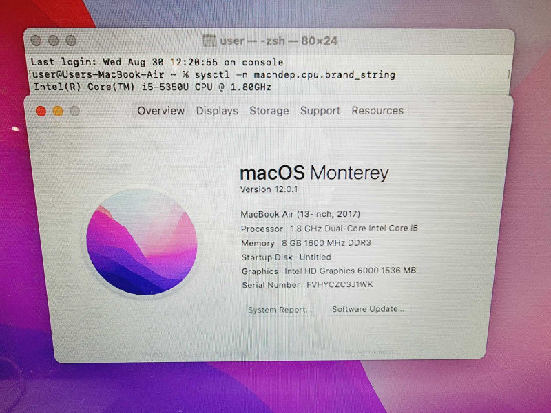 Apple Macbook Air 2017 13\\" Core i5-5350U @ 1.8GHz 8GB DDR3 250GB SSD [Read] (