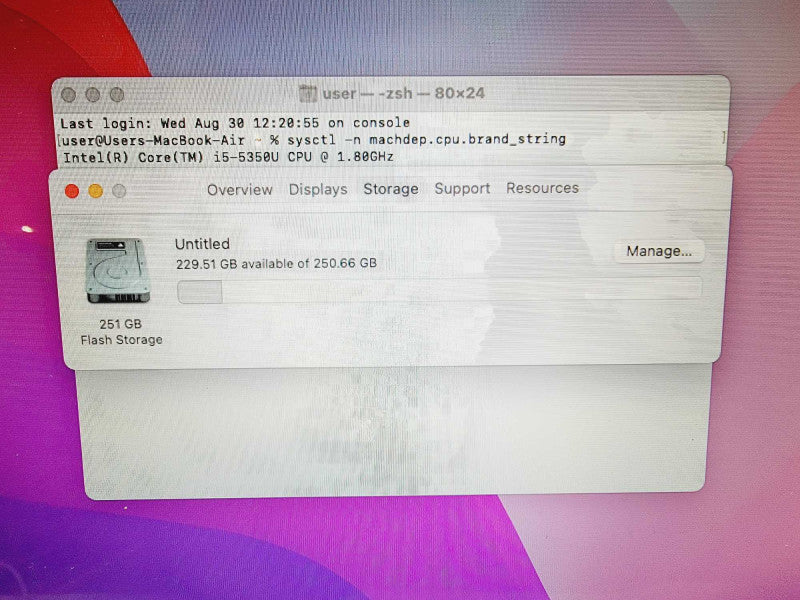 Apple Macbook Air 2017 13\\" Core i5-5350U @ 1.8GHz 8GB DDR3 250GB SSD [Read] (