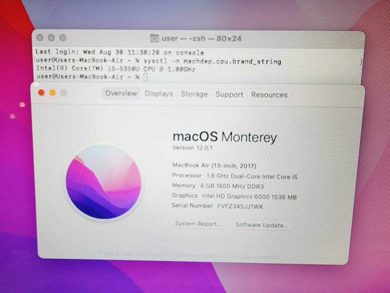 Apple Macbook Air 2017 13\\" Core i5-5350U @ 1.8GHz 8GB DDR3 120GB SSD (