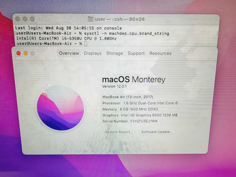 Apple Macbook Air 2017 13\\" Core i5-5350U @ 1.8GHz 8GB DDR3 250GB SSD (